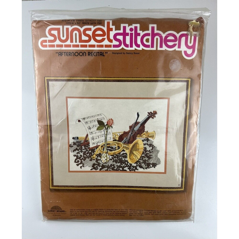 Vintage Sealed Sunset Stitchery Crewel Kit Afternoon Recital Wool Yarn Art 1979